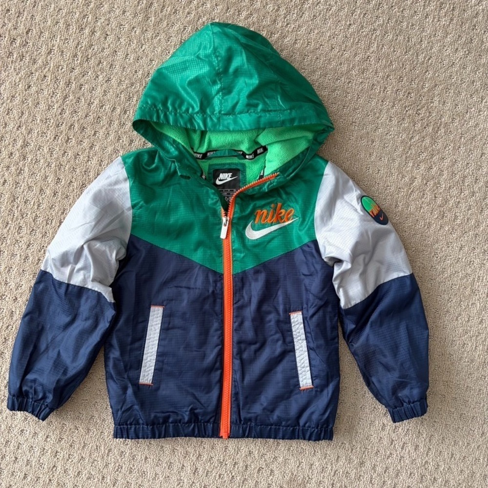 Nike Hooded Fleece Lined Windbreaker Jacket Multi ColorBlock Boys Small 4-5 yrs